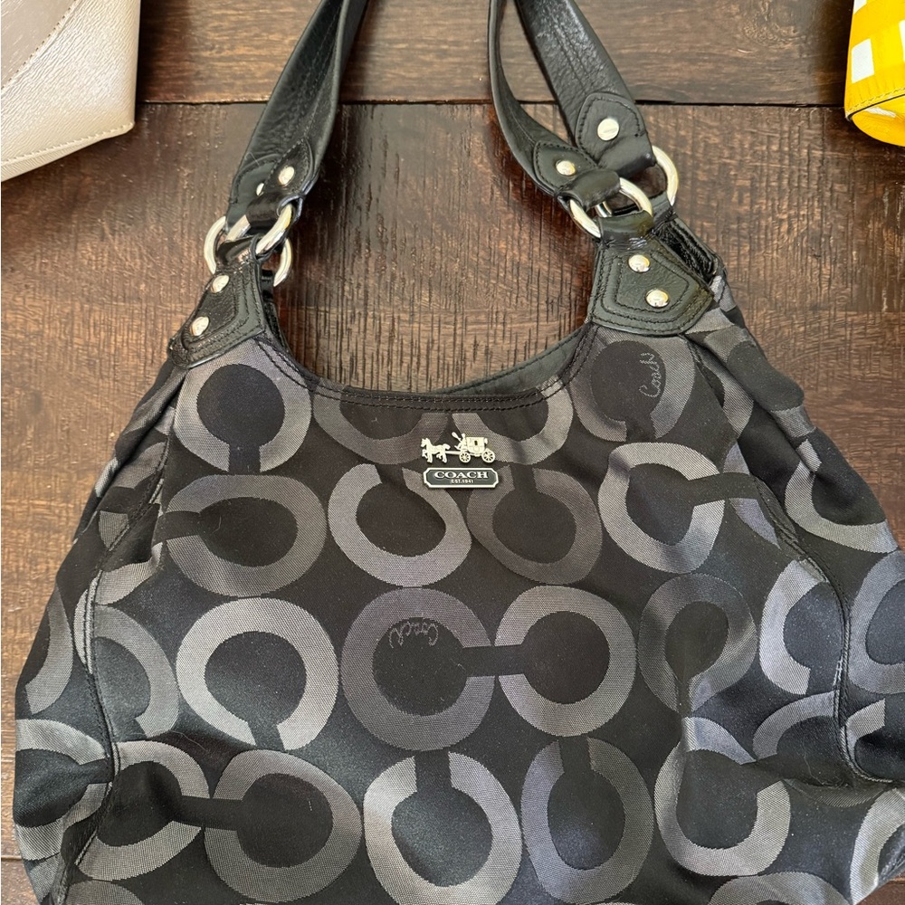 Coach Black and Gray Signature Shoulder Bag